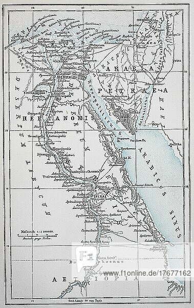 Map of Ancient Egypt and Petraea  Historical  digitally restored reproduction of a 19th century original  exact date unknown