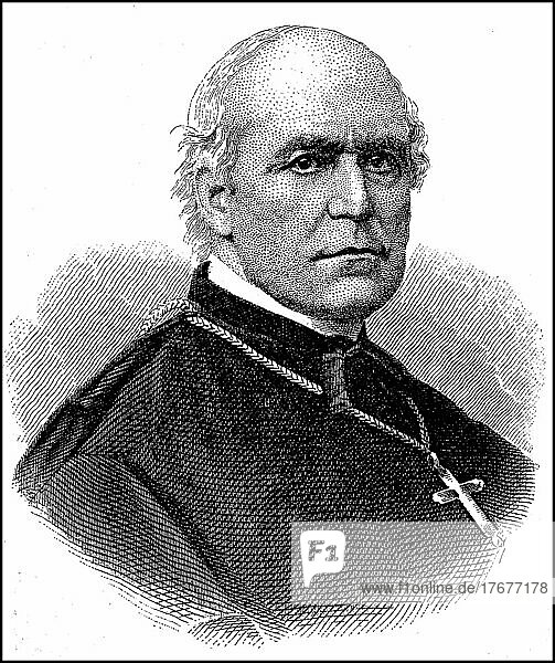 Baron Wilhelm Emmanuel von Ketteler  25 December 1811 -13 July 1877. a German theologian  Roman Catholic Bishop of Mainz and politician  Ketteler is the founder of the Catholic Workers' Movement  Historical  digitally restored reproduction of a 19th century original  exact date unknown