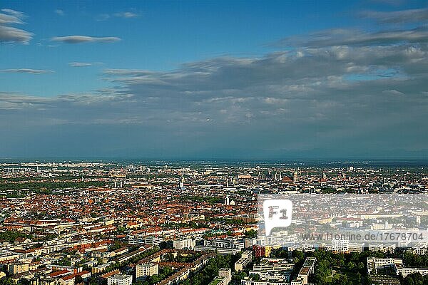 Aerial view of Munich center from Olympiaturm (Olympic Tower) . Munich  Bavaria  Germany  Europe