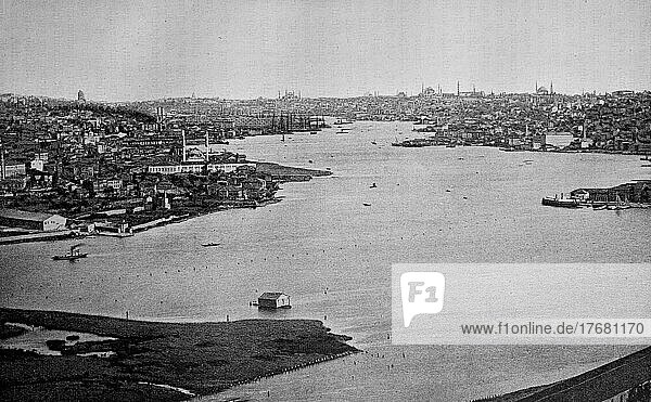 Ansicht des Goldenen Horn  Konstantinopel  Istanbul  Türkei  Foto aus 1880  digital restaurierte Reproduktion einer Vorlage aus dem 19. Jahrhundert  genaues Datum unbekannt  Asien