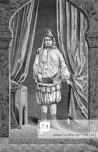 Rich Jewish woman from Tunis  Tunisia  in her chamber  ca 1850  Historical  digitally restored reproduction of an original from the 19th century  original date unknown  Africa