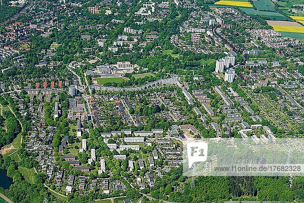 Luftbild des Hamburger Wohngebiets Lohbrügge Nord  Stadtteil  Wohnsiedlung  Genossenschaft  Eigentum  Haus  Wohnhaus  Bergedorf  Hamburg  Deutschland  Europa