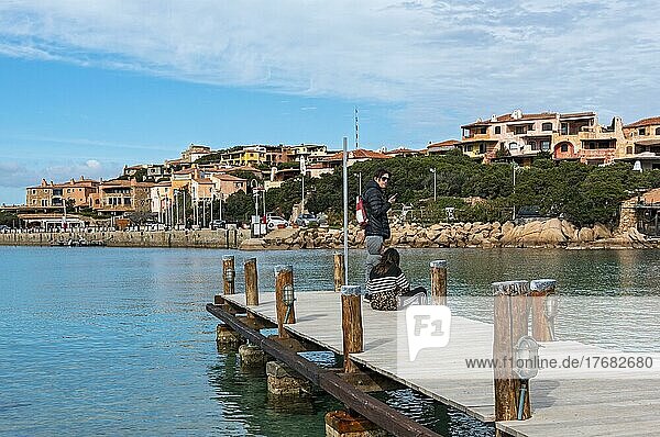 Pier at seaside resort of Porto Cervo  Sardinia  Italy  Europe