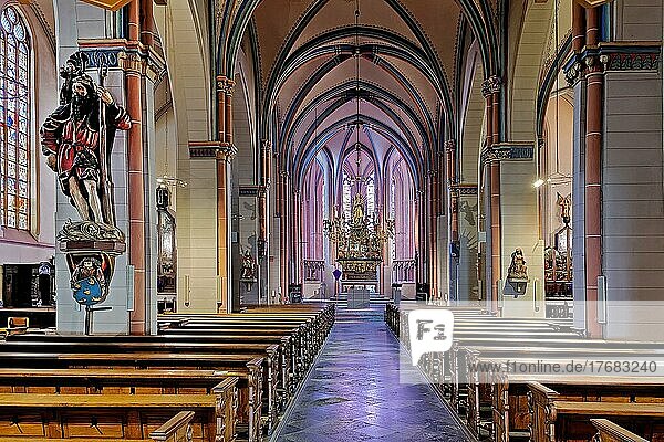 Interior view of the Provost Church of St. Mary's Birth  nave towards the altar  Kempen  Lower Rhine  North Rhine-Westphalia  Germany  Europe
