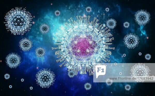 Affenpockenvirus  3d-Virus-Hintergrund  Affenpocken-Virusmolekül auf blauem Hintergrund  medizinischer Hintergrund mit Virusmolekülen