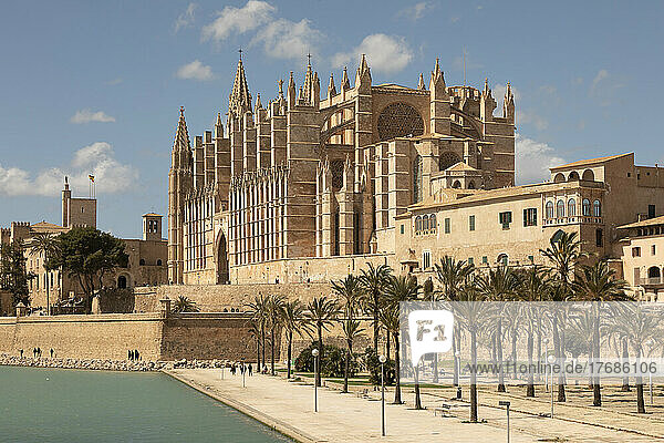 Spanien  Balearen  Palma  Außenansicht der Kathedrale von Palma im Sommer
