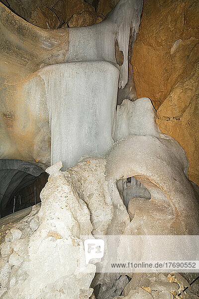 Germany  Bavaria  Berchtesgaden  Inside of Schellenberg Ice Cave in Berchtesgaden Alps