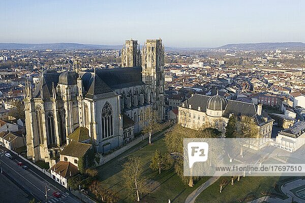 Aerial view of St Etienne's Gothic Cathedral and Town Hall  Toul  Meurthe-et-Moselle department  Grand Est region  France  Europe