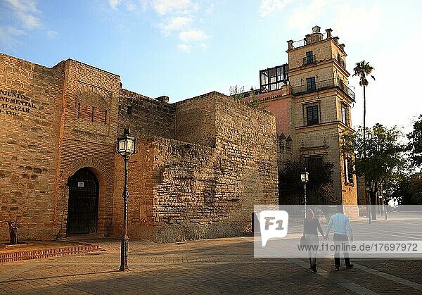 Jerez de la Frontera in the province of Cadiz  part of the Alcazar fortress in the evening light  Andalusia  Spain  Europe