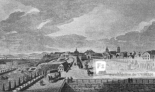 Die Stadt Kassel im 18. Jahrhundert  Deutschland  Historisch  digital restaurierte Reproduktion einer Vorlage aus dem 19. Jahrhundert  genaues Datum unbekannt  Europa