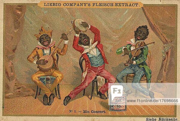 Bilderserie dunkelhäutige Künstler: ein Konzert  Historisch  digital restaurierte Reproduktion eines Liebig Sammelbildes von ca 1900