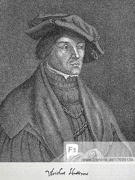 Ulrich von Hutten  21 April 1488  29 August 1523. a German scholar  poet and satirist who later became a follower of Martin Luther and a Protestant reformer  Historical  digitally restored reproduction of a 19th century original