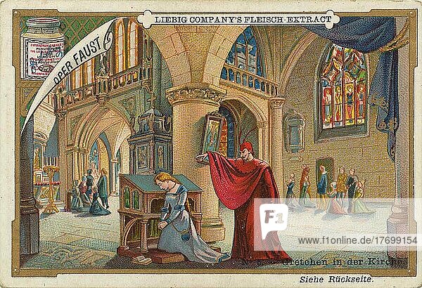 Series of pictures Opera  Faust  Gretchen in the church  digitally restored reproduction of a collector's picture from ca 1900