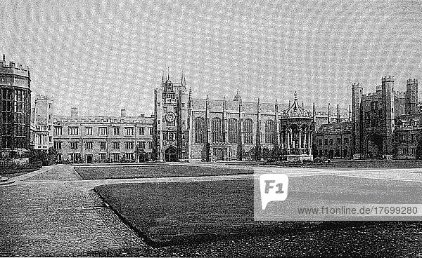Trinity College in Cambridge  England  19. Jahrhundert  Historisch  digital restaurierte Reproduktion aus dem 19. Jahrhundert  genaues Datum unbekannt