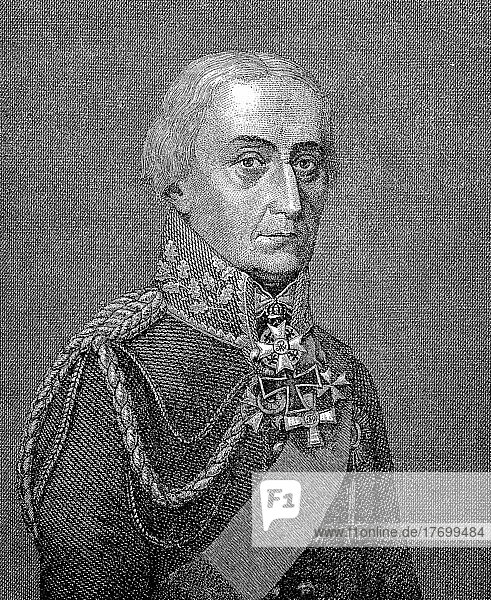 Friedrich Wilhelm Freiherr von Bülow  Count of Dennewitz  16 February 1755  25 February 1816  Prussian General of the Wars of Liberation and composer of church music  Historical  digitally restored reproduction of a 19th century original