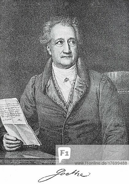 Johann Wolfgang Goethe  1749  1832  ab 1782 von Goethe  ein deutscher Dichter und Naturforscher  Historisch  digital restaurierte Reproduktion einer Vorlage aus dem 19. Jahrhundert