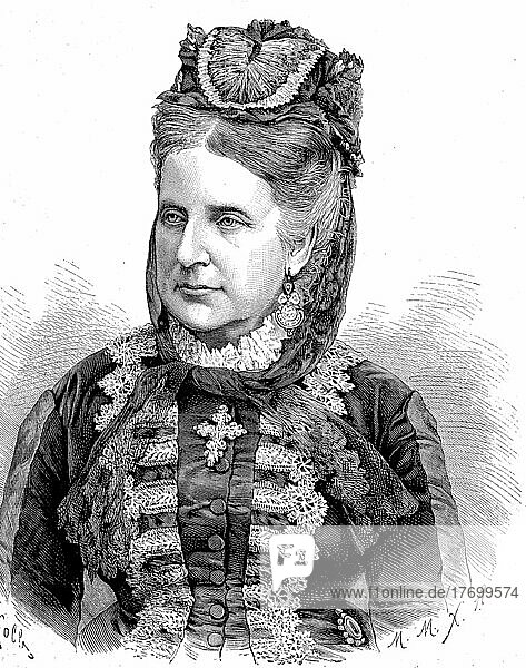 Prinzessin Clementine von Orleans  6. März 1817  16. Februar 1907  Prinzessin von Sachsen-Coburg und Gotha und Herzogin in Sachsen  Historisch  digital restaurierte Reproduktion einer Vorlage aus dem 19. Jahrhundert