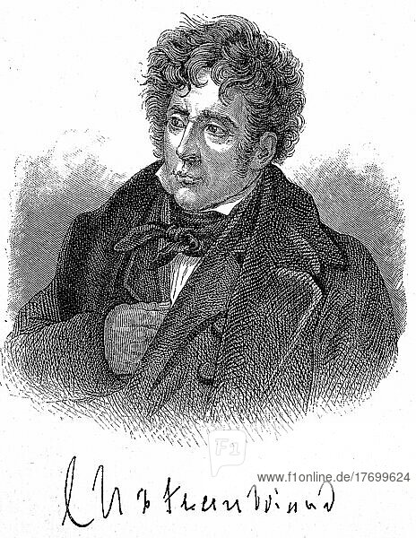 Francois-Rene  vicomte de Chateaubriand  1768  1848  war ein französischer Schriftsteller  Politiker und Diplomat  Historisch  digital restaurierte Reproduktion einer Vorlage aus dem 19. Jahrhundert