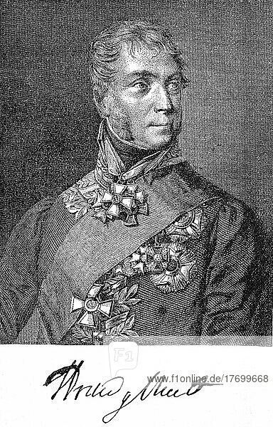 Karl  or Carl  Philipp Josef  Prince von Wrede  29 April 1767  12 December 1838  Bavarian Field Marshal and diplomat as well as advisor at the Bavarian court  Historical  digitally restored reproduction of a 19th century original