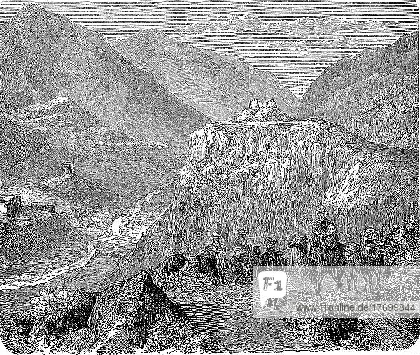 Fort Ali Musdschid am Chaiberpaß  Khaiberpass  Afghanistan  in 1850  Historisch  digital restaurierte Reproduktion einer Vorlage aus dem 19. Jahrhundert  Asien