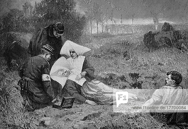 Ein unschuldiges Opfer in der Schlacht  Nonne  im preußisch-französischer Krieg 1870  Historisch  digital restaurierte Reproduktion von einer Vorlage aus dem 19. Jahrhundert