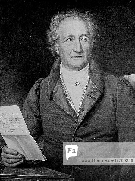 Johann Wolfgang von Goethe  28 August 1749  22 March 1832  was a German writer and statesman  Historical  digitally restored reproduction of a 19th century original