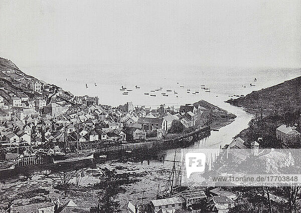 Looe  Cornwall  England. View from the hills showing the estuary in the 19th century. From Around The Coast  An Album of Pictures from Photographs of the Chief Seaside Places of Interest in Great Britain and Ireland published London  1895  by George Newnes Limited.