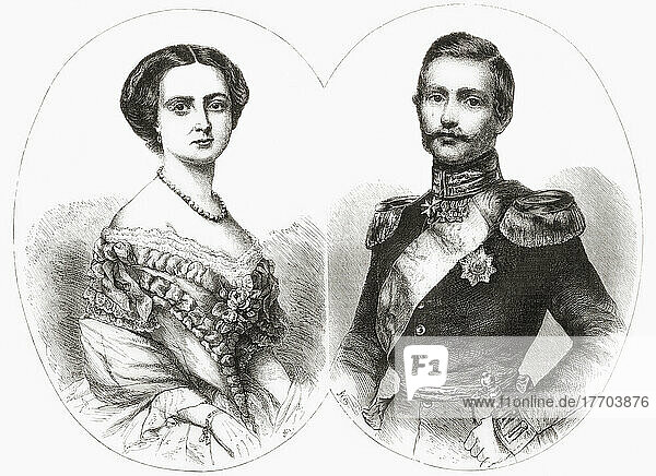 Frederick III  1831 – 1888  aka Friedrich III. German Emperor and King of Prussia. Victoria  Princess Royal  1840 –1901. German Empress and Queen of Prussia as the wife of German Emperor Frederick III. From L'Univers Illustre  published Paris  1859