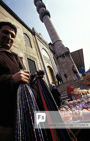 Man Selling Clothes  Street Market  Istanbul  Turkey.