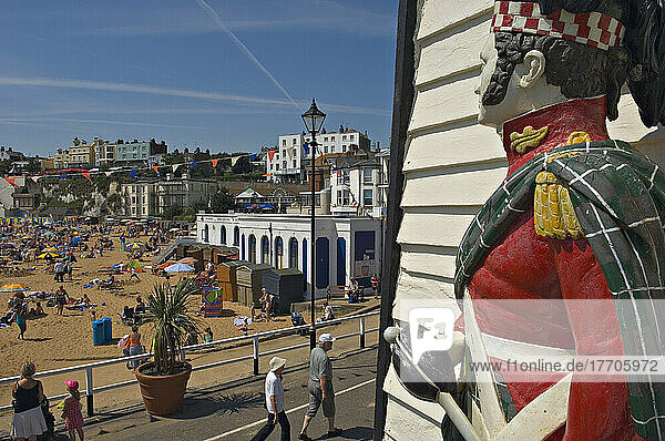 Crowd On The Beach And Pedestrians On The Promenade; Broadstairs  Kent  England
