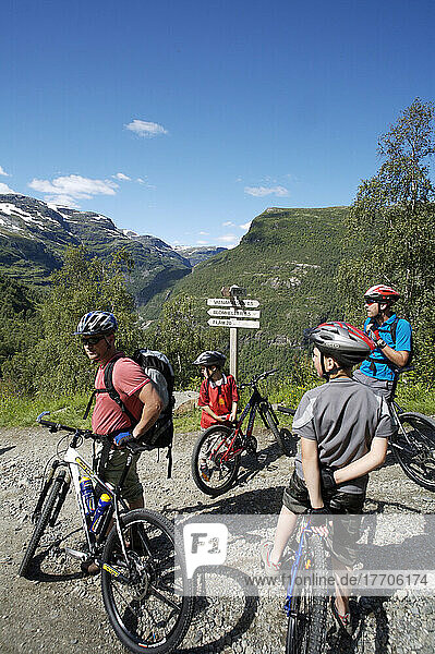 Cyclists On Rallarvegen  Descent From Myrdal To Flam Valley; Norway