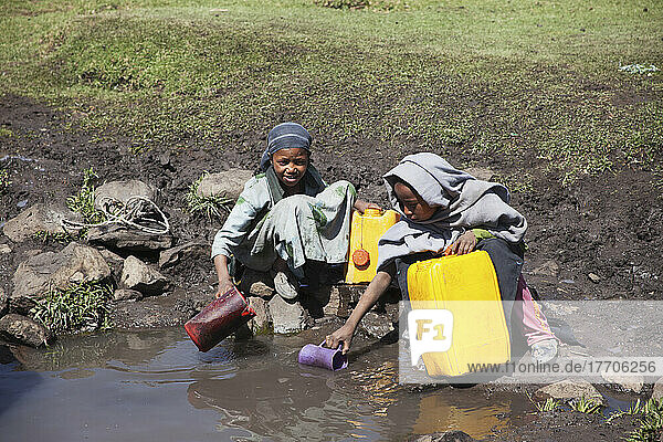 Local Children Collecting Water  Near Gondar; Amhara Region  Ethiopia