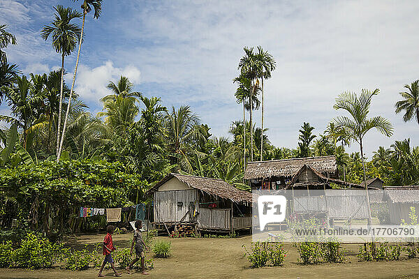Village houses on stilts in Morobe Bay  Papua New Guinea; Morobe Bay  Morobe Province  Papua New Guinea