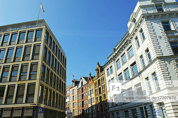 Residential And Office Buildings Under A Blue Sky; Hamburg  Germany