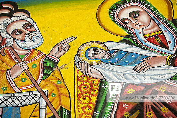 Details Of Church Wall Paintings Depicting Biblical Scenes; Ethiopia