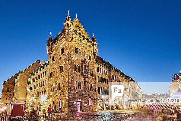 Nuremberg Main Market at blue hour; Nuremberg  Franconia  Bavaria  Germany