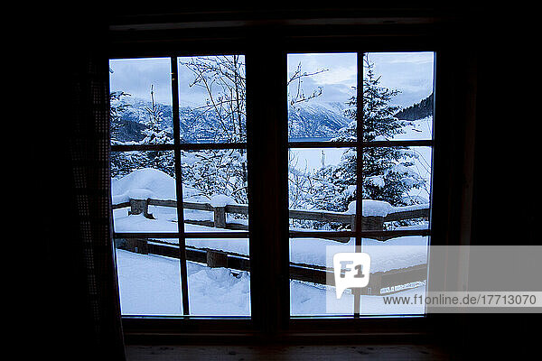 View Out Of The Window Of A Brekke Rental Cabin In Winter; Ortnevik  Sognefjord  Norway