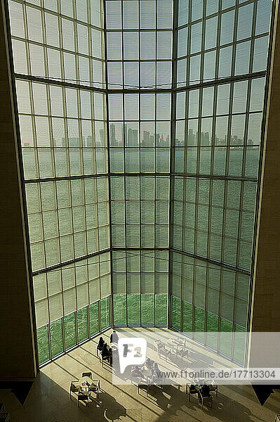 View Out Of Large Window In The Museum Of Islamic Art To The Modern City Skyline Of Doha; Doha  Qatar