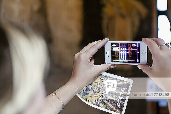 A Woman Taking A Picture At The Chora Church Istanbul  Turkey