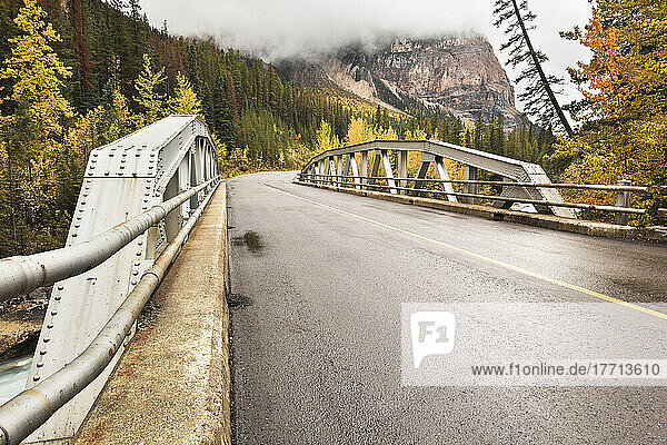 Bridge Crossing The Yoho River  In Autumn. Yoho National Park  British Columbia  Canada.