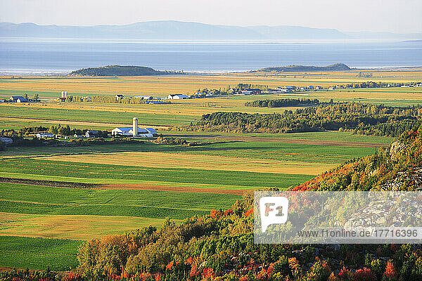 Artist's Choice: View Of Mountains  Farm  Fields And St. Lawrence River At Sunset  Bas-Saint-Laurent Region  Saint-Pascal  Quebec