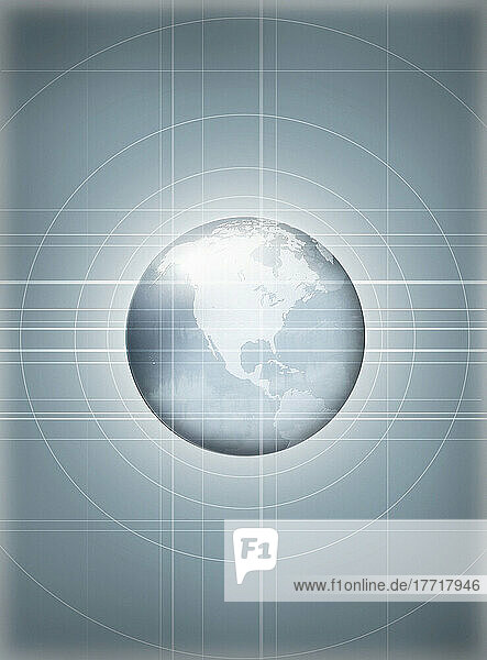 Fl6292  Xyz; Globus von Nordamerika mit Linien und Kreisen  grau