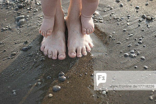 Mother And Baby Feet On Beach