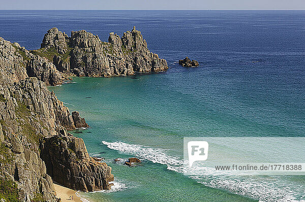 View from the cliffs at Treen to Logan Rock  near Penzance  Cornwall  Great Britain; Cornwall  England