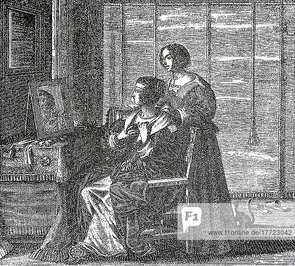 Dame bei der Toilette  Frankreich  1635  Geschichte der Mode  Kostümgeschichte  digital restaurierte Reproduktion einer Vorlage aus dem 19. Jahrhundert  genaues Datum unbekannt  Europa
