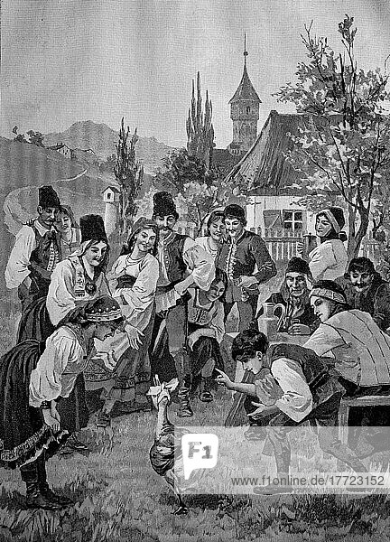 Das Gänseorakel des deutschen Volkes in Siebenbürgen im Jahr 1870  Rumänien  Historisch  digital restaurierte Reproduktion einer Vorlage aus dem 19. Jahrhundert  genaues Datum unbekannt  Europa