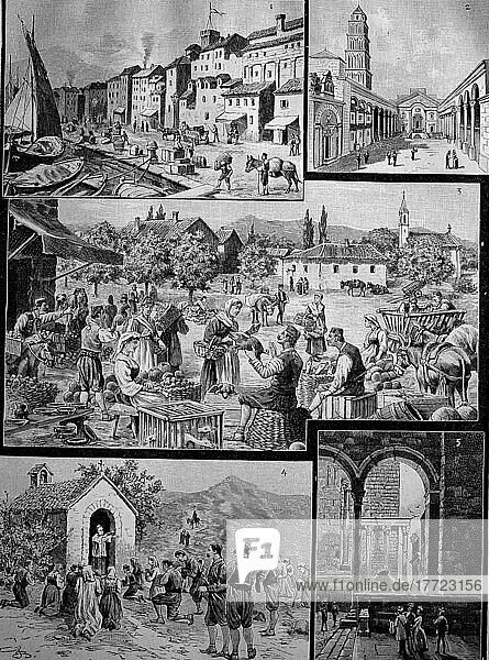 Bilder von Spalato und Umgebung im Jahre 1880  Spalato  jetzt Split  Kroatien  Historisch  digital restaurierte Reproduktion einer Vorlage aus dem 19. Jahrhundert  genaues Datum unbekannt  Europa