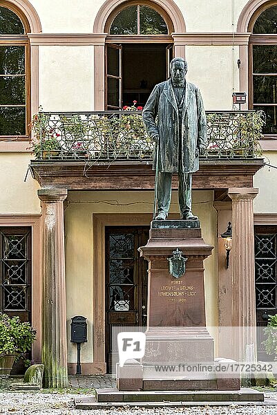Denkmal  Statue des Fürst Ludwig zu Solms-Hohensolms-Lich  Innenhof von Schloss Lich  Altstadt  Lich  Wetterau  Hessen  Deutschland  Europa