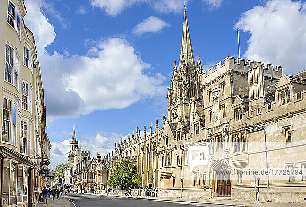 All Souls College Oxford and Tower of the University Church of St. Mary the Virgin  Oxford  Oxfordshire  England  United Kingdom  Europe