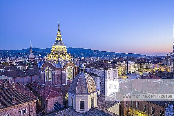 View from the Bell Tower of the Cathedral  on the Dome of the Chapel of the Holy Shroud  Turin  Piedmont  Italy  Europe